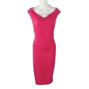 Adrianna Papell hot pink v-neck sheath stretch dress 14W 14 W